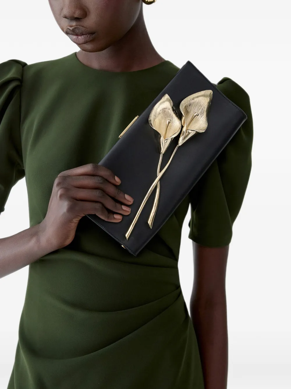 Carolina Herrera Pats Calla Lily leren clutch Zwart