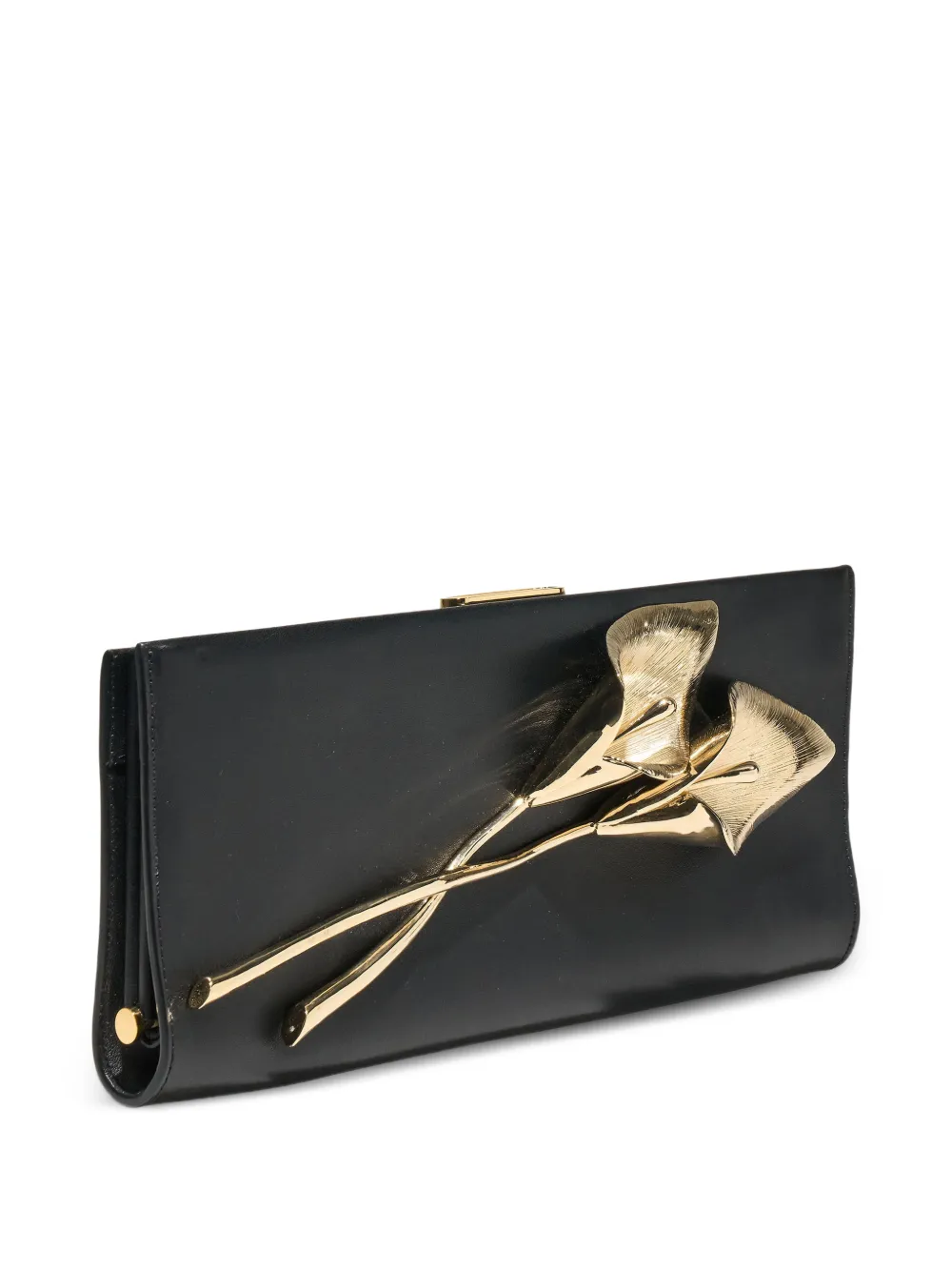 Carolina Herrera Pats Calla Lily leren clutch Zwart
