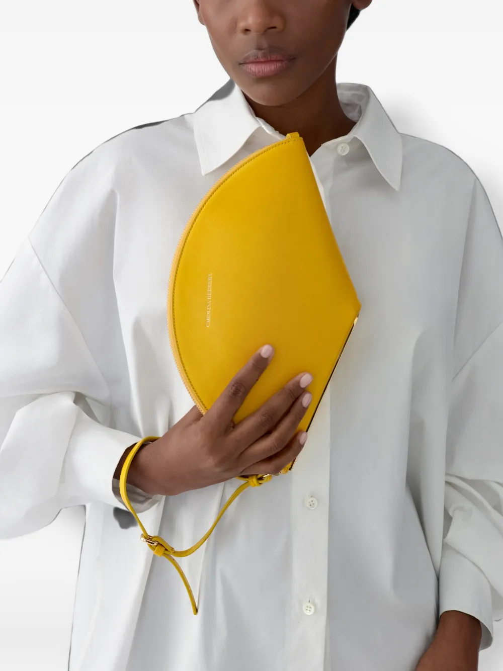 Carolina Herrera Consuelo Leather Clutch in Yellow, view 2