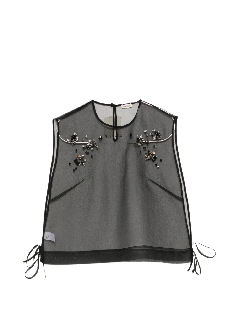 COTEMP bead-embellished sheer top - Nero