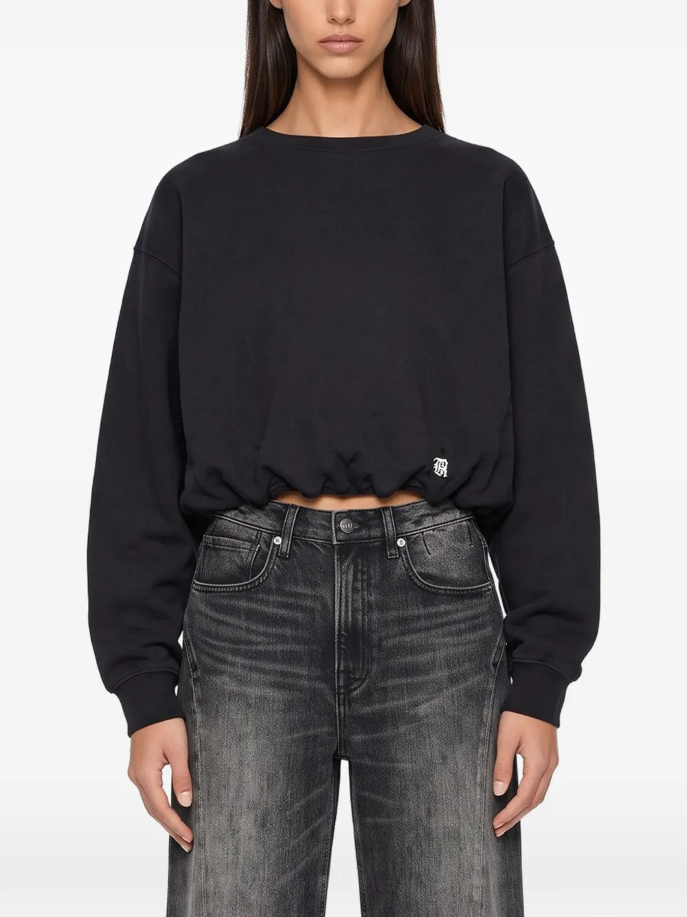 R13 New York 13 logo-print cropped sweatshirt Zwart