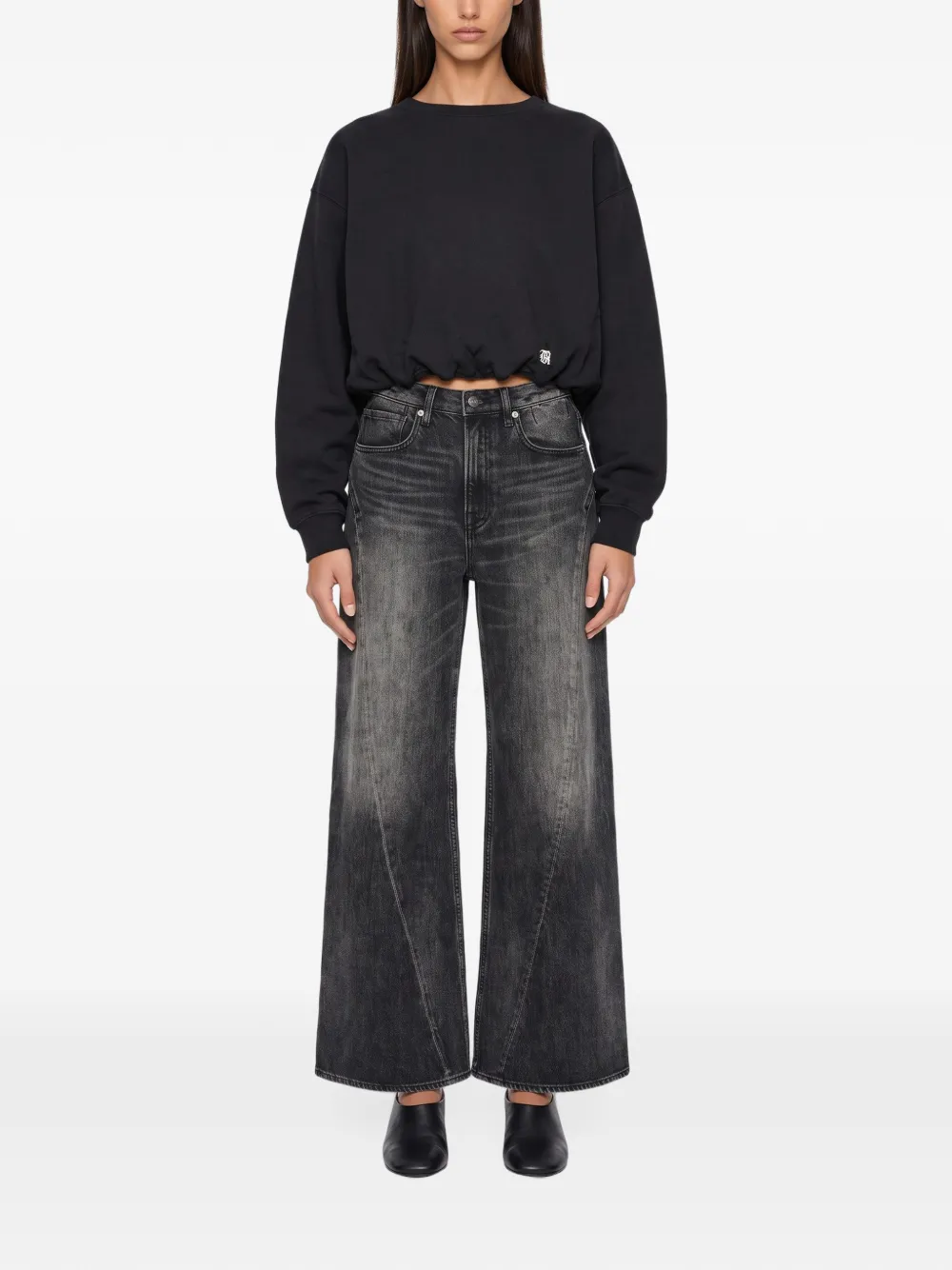 R13 New York 13 logo-print cropped sweatshirt Zwart