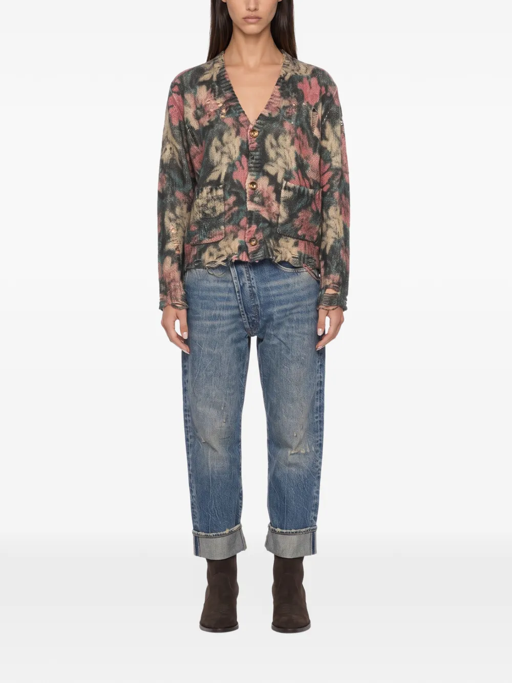 R13 floral-print cardigan Zwart