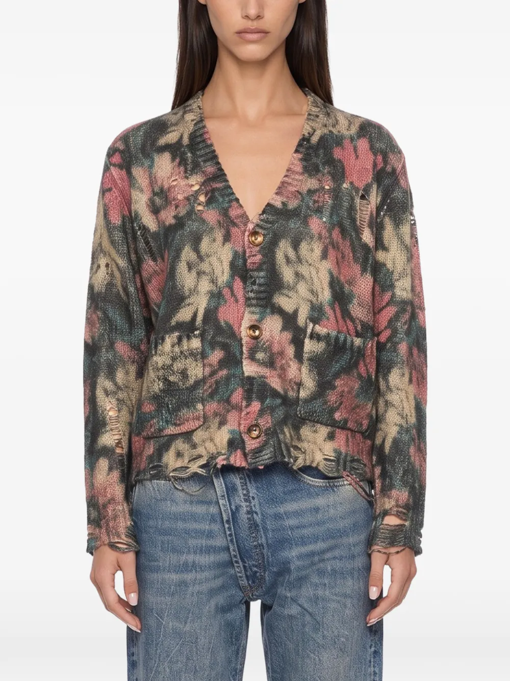R13 floral-print cardigan Zwart