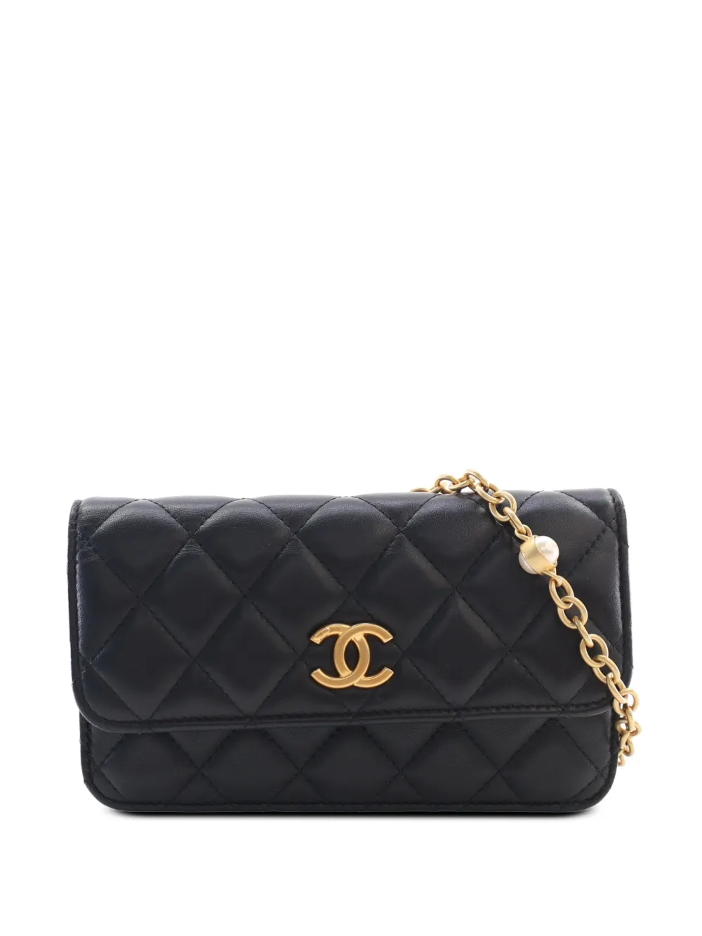 CHANEL Pre-Owned 2021-2026 CC Quilted Lambskin Enamel and Pearl Wallet On Chain crossbody bag - Black