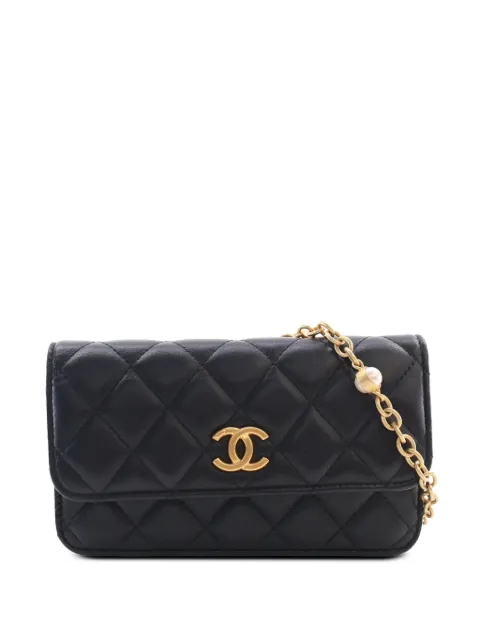 CHANEL Pre-Owned 2021-2026 CC Quilted Lambskin Enamel and Pearl Wallet On Chain crossbody bag