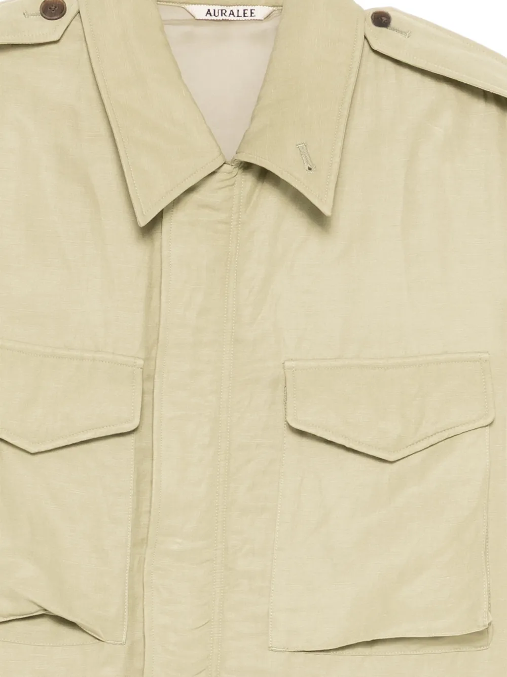 Auralee satin padded military jacket Groen