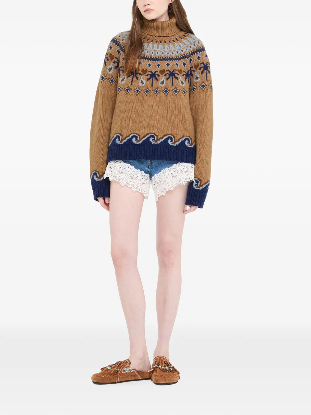 Alanui Sweet Winter Fair Isle turtleneck sweater Bruin