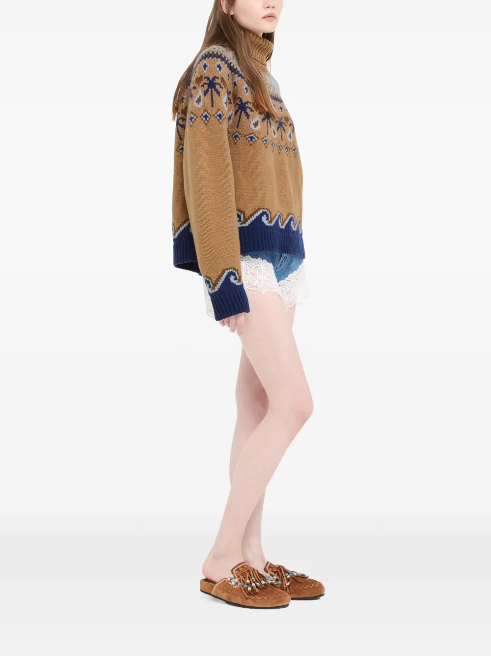 Alanui Sweet Winter Fair Isle turtleneck sweater Bruin