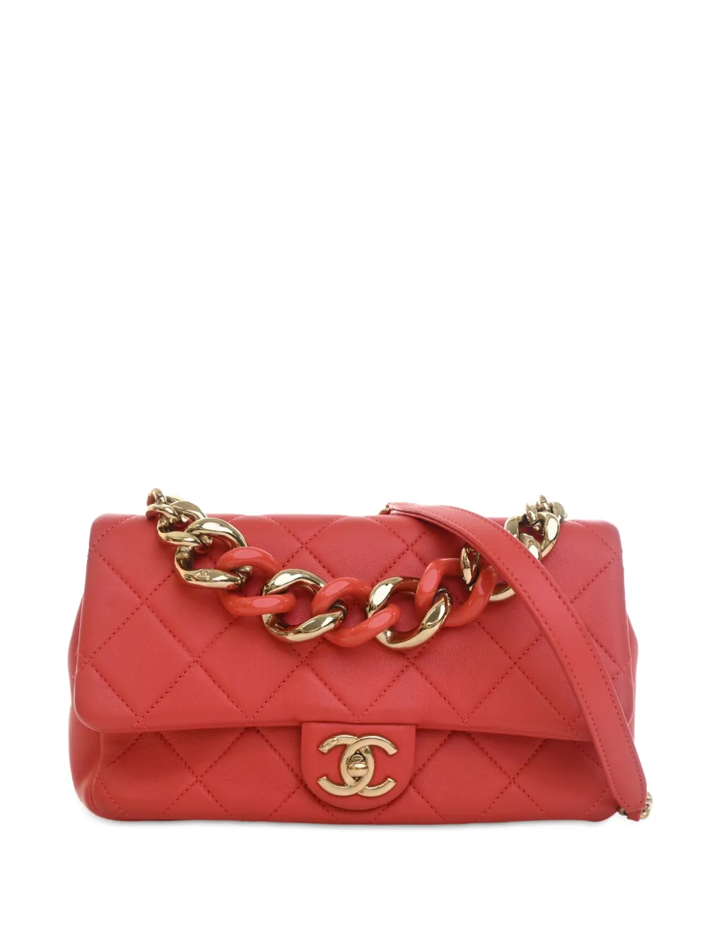 CHANEL Pre-Owned 2019 Small Lambskin Elegant Chain Single Flap satchel - Rosso