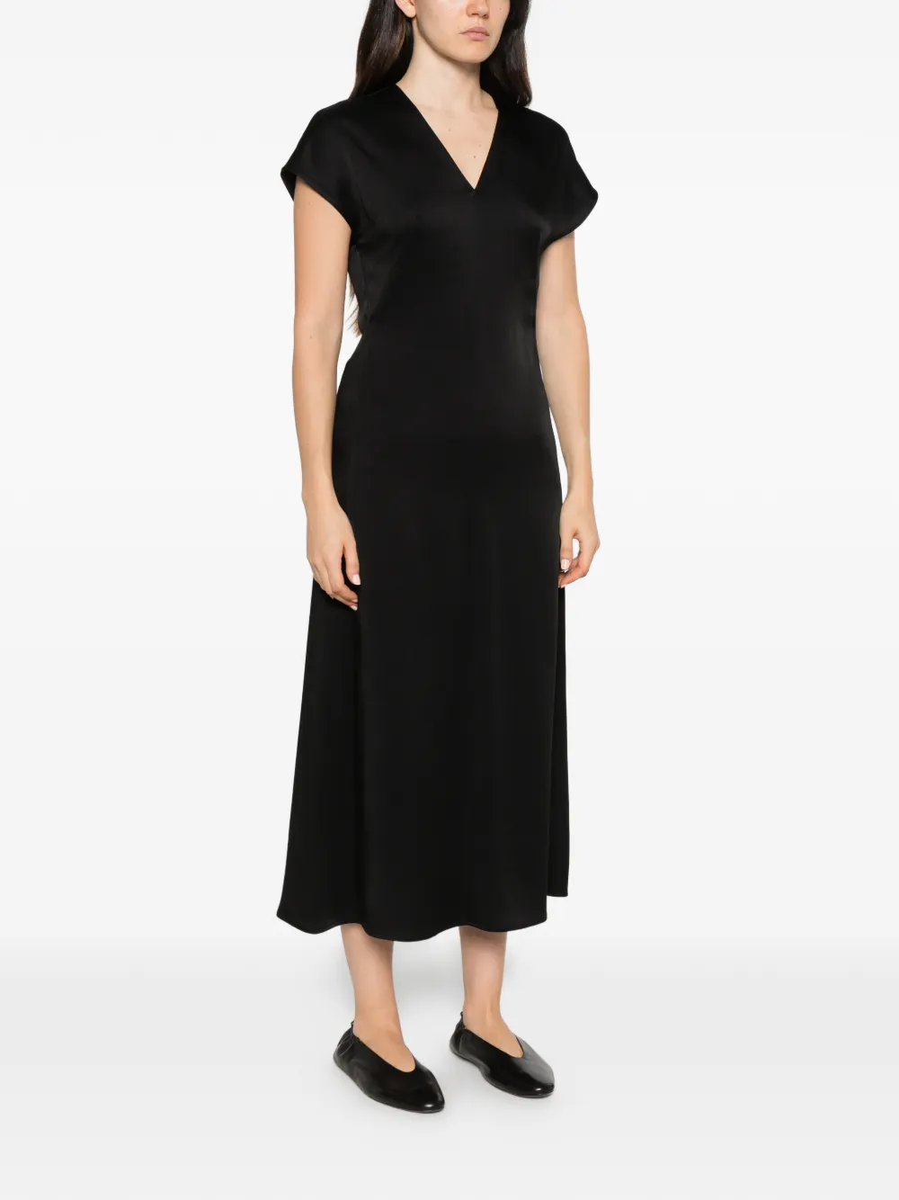 Herno V-neck short-sleeve midi dress Zwart