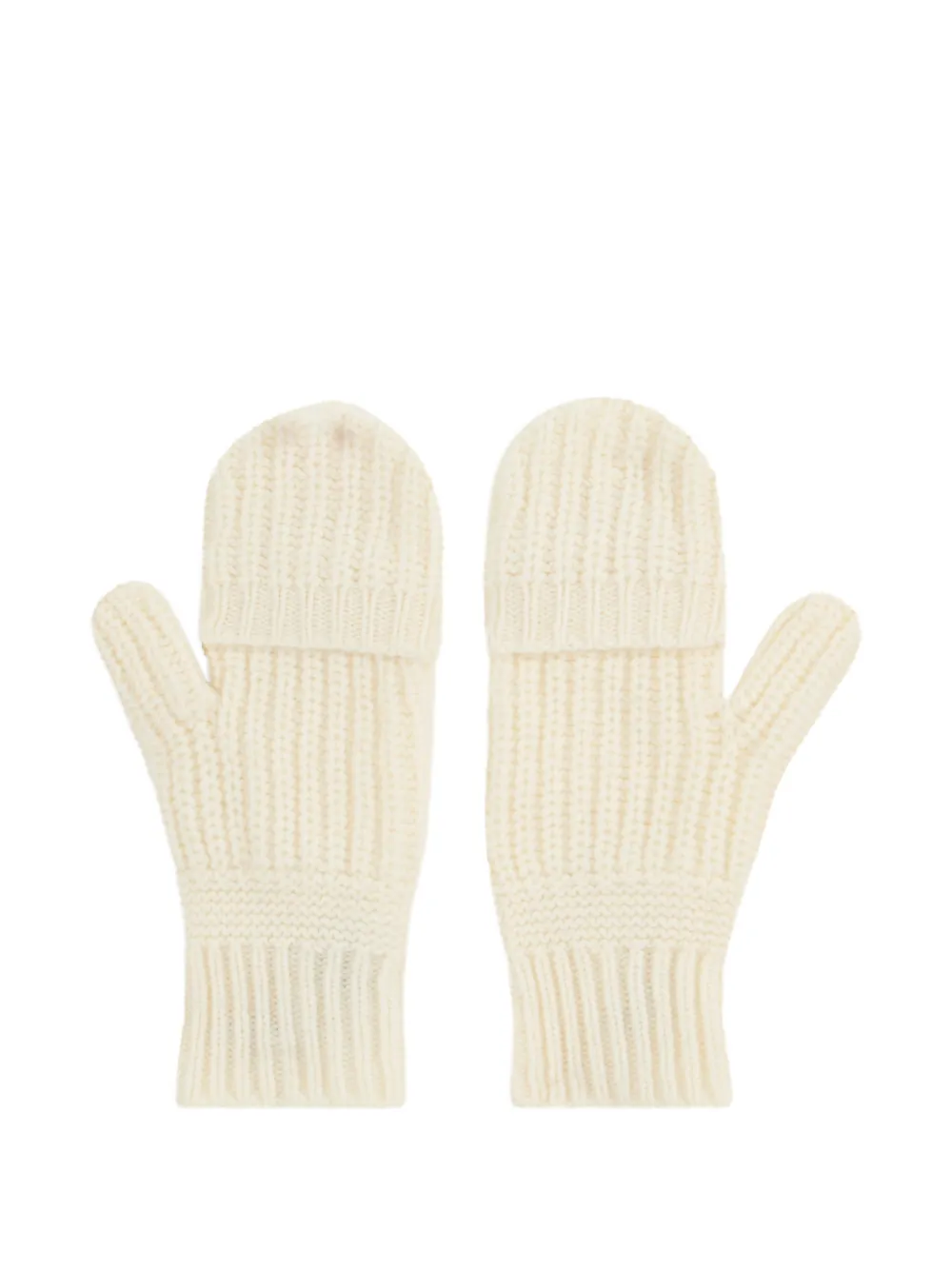 Miu Ribgebreide wanten met logo-patch Beige