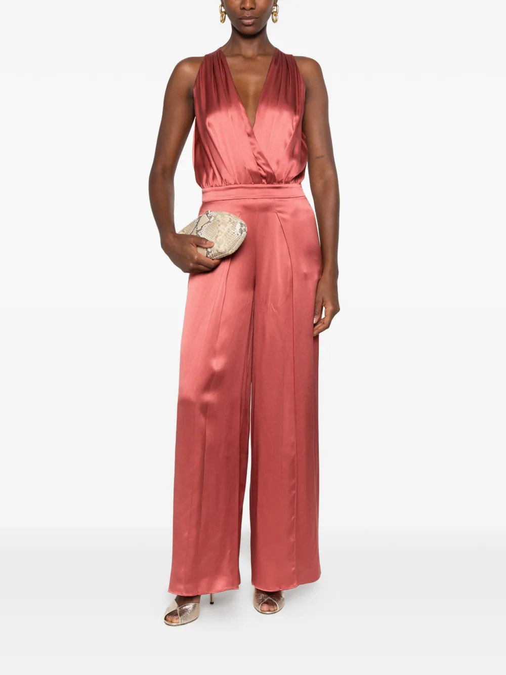 Eleventy satin-finish wide-leg jumpsuit Roze