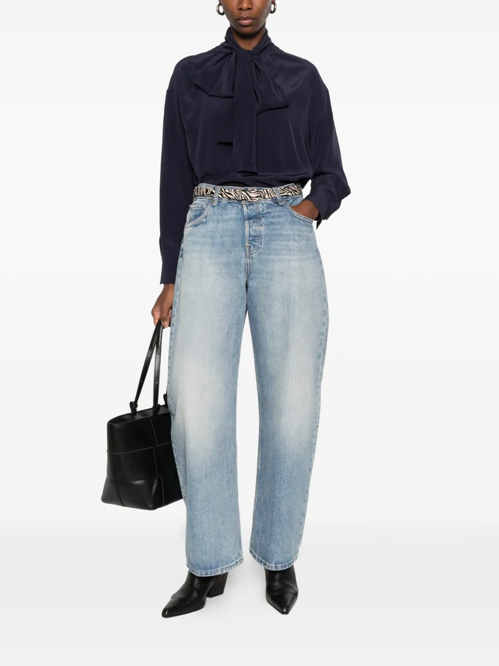 Barba bow-neck long-sleeve blouse Blauw