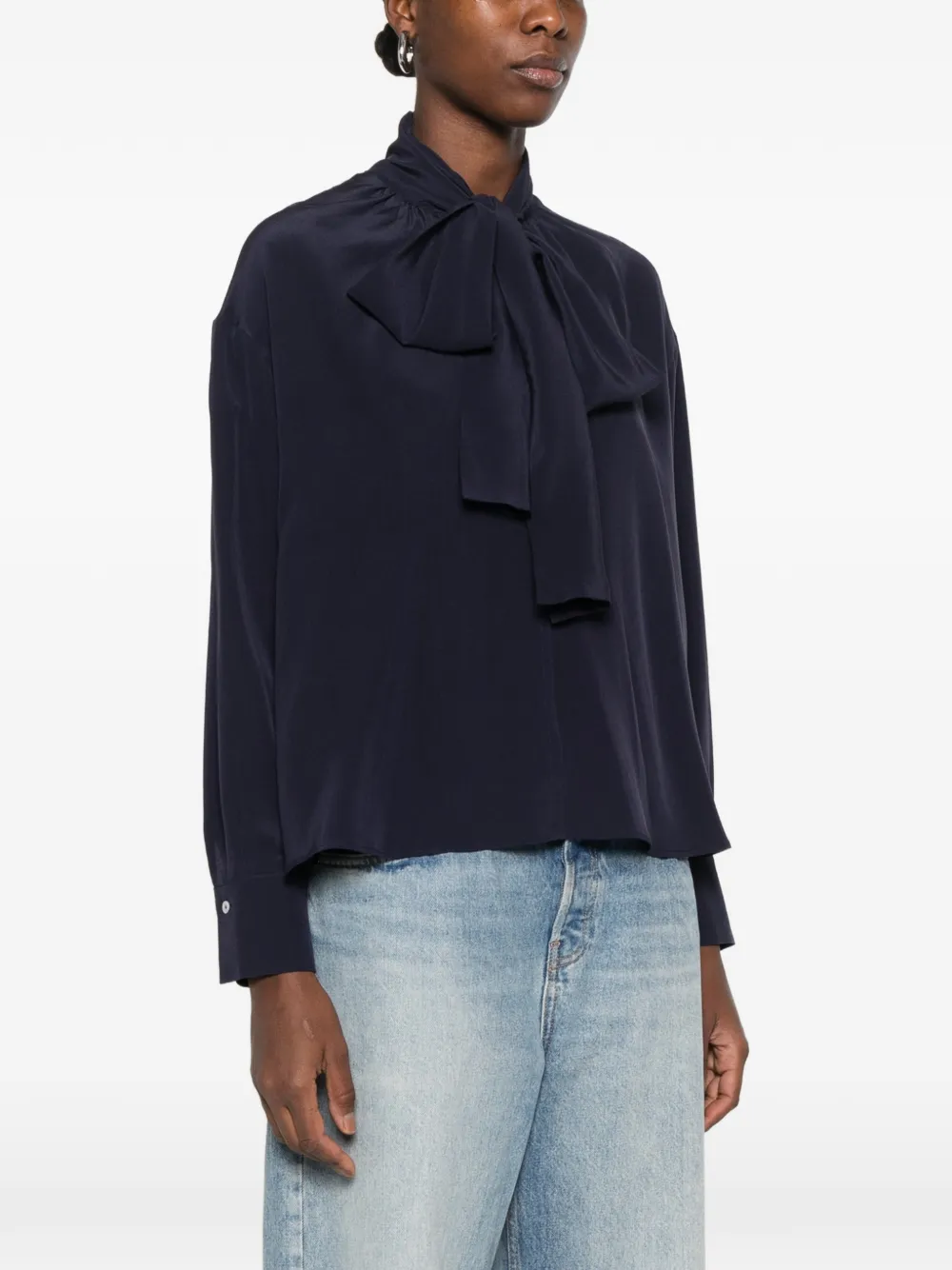Barba bow-neck long-sleeve blouse Blauw