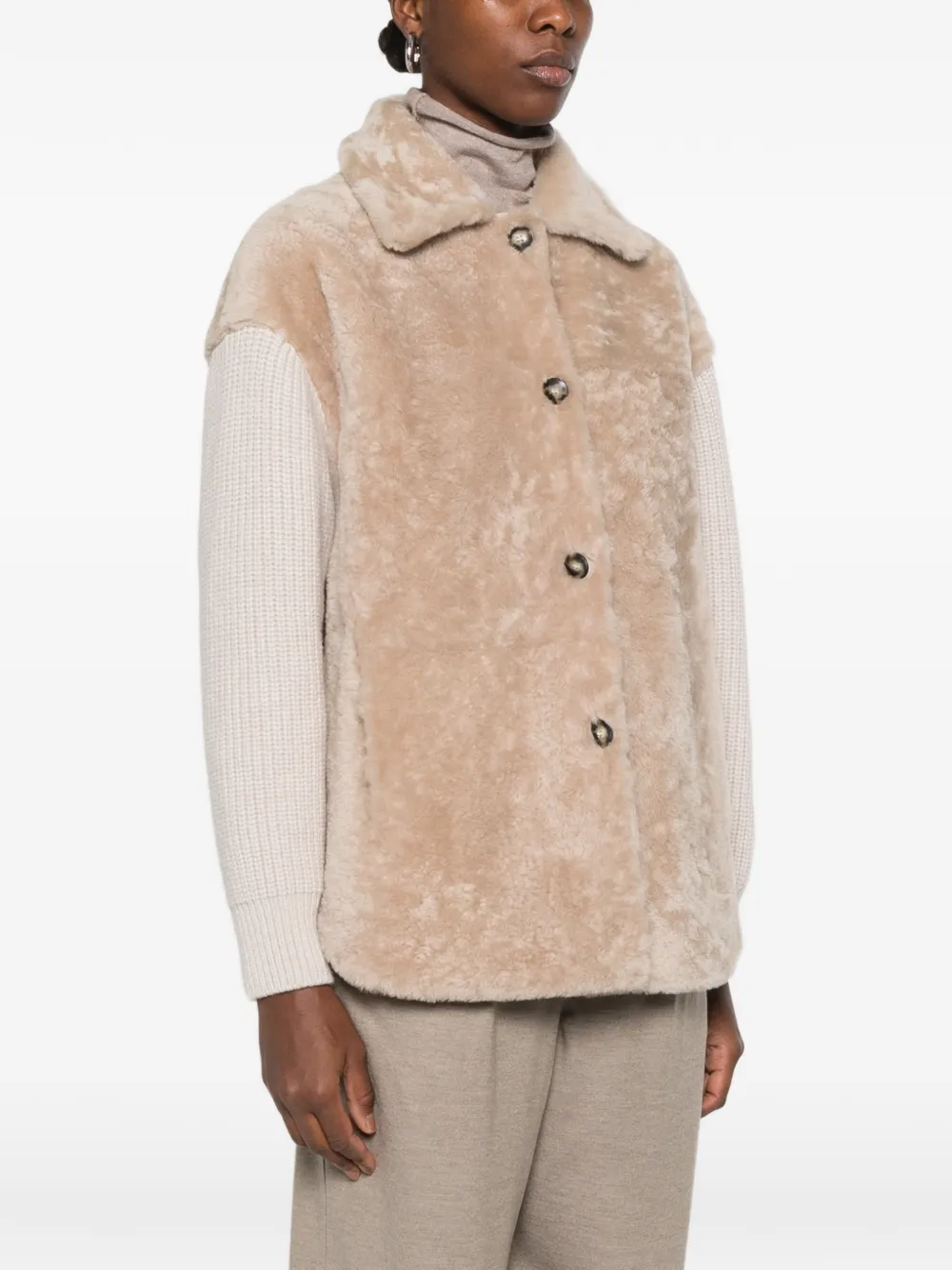Fedeli shearling-effect button-up jacket Beige