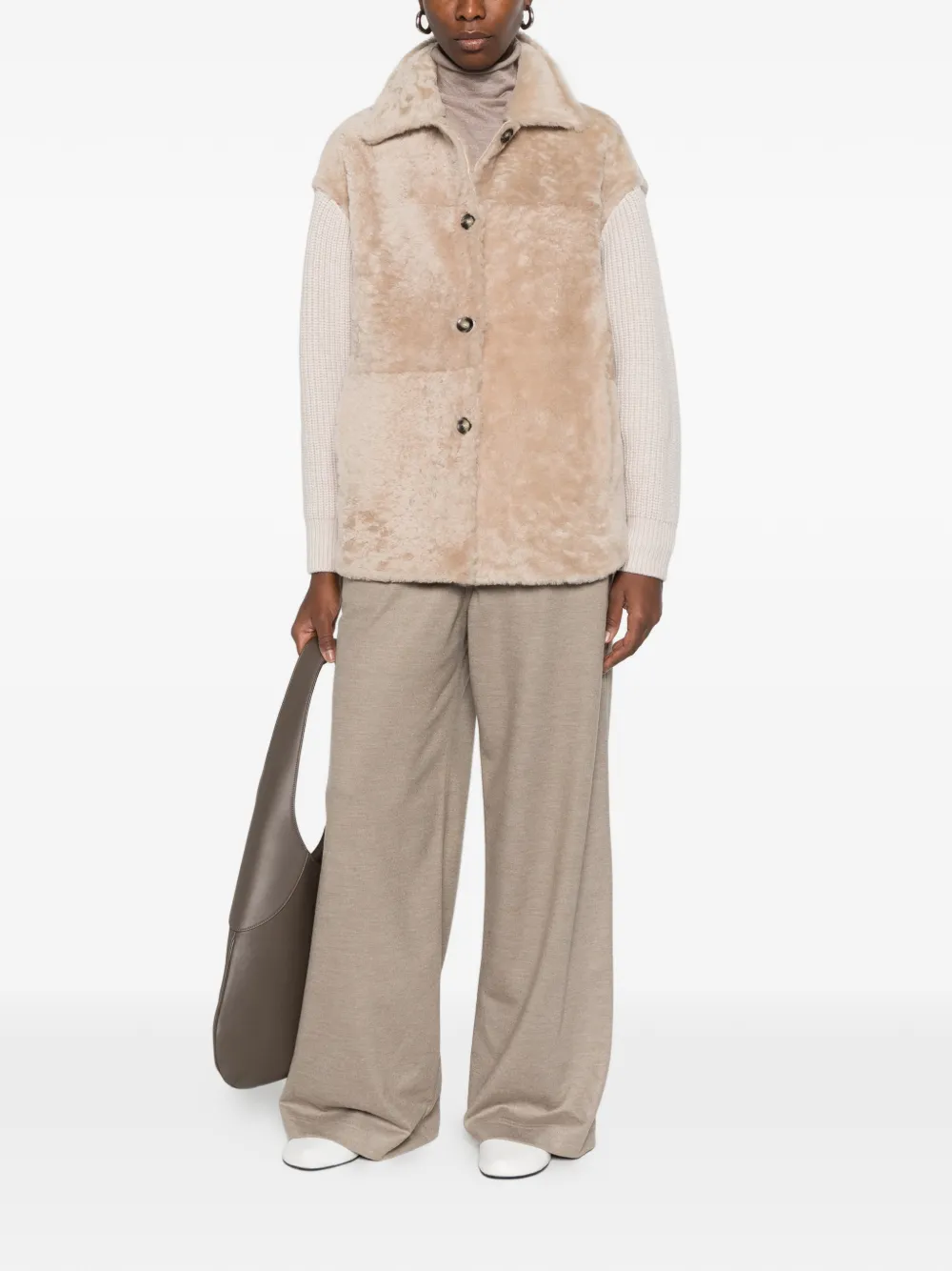 Fedeli shearling-effect button-up jacket Beige