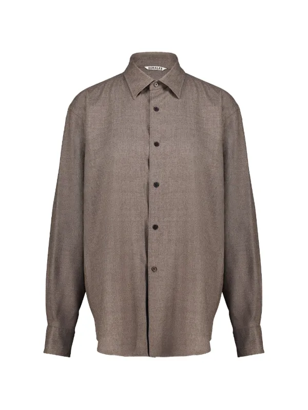 Auralee Button-up Wool Shirt in Brown