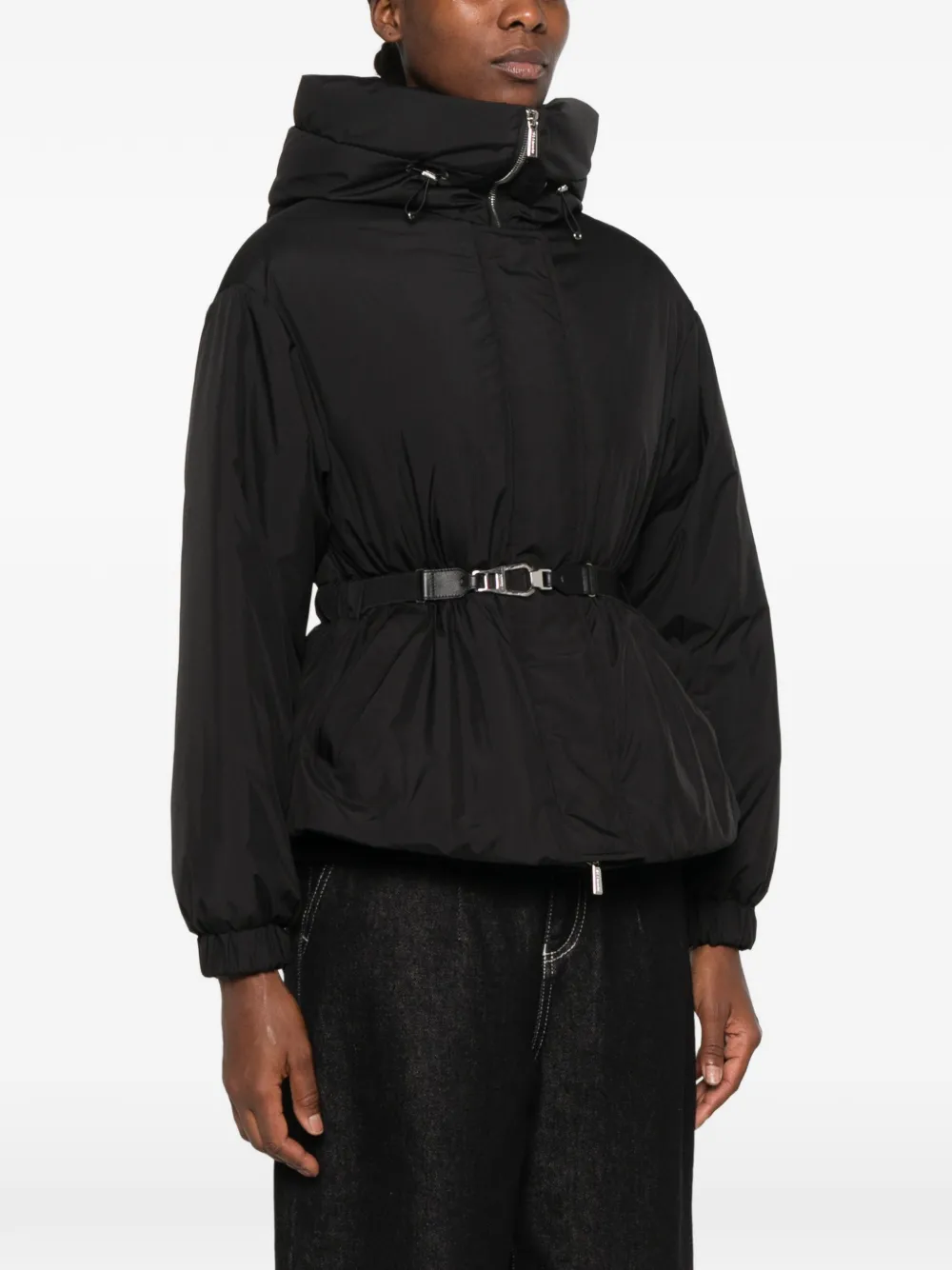 Moorer belted hooded jacket Zwart