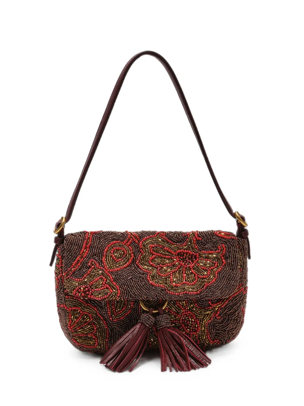 MALIPARMI Blossom bead-embroidered shoulder bag - Rosso