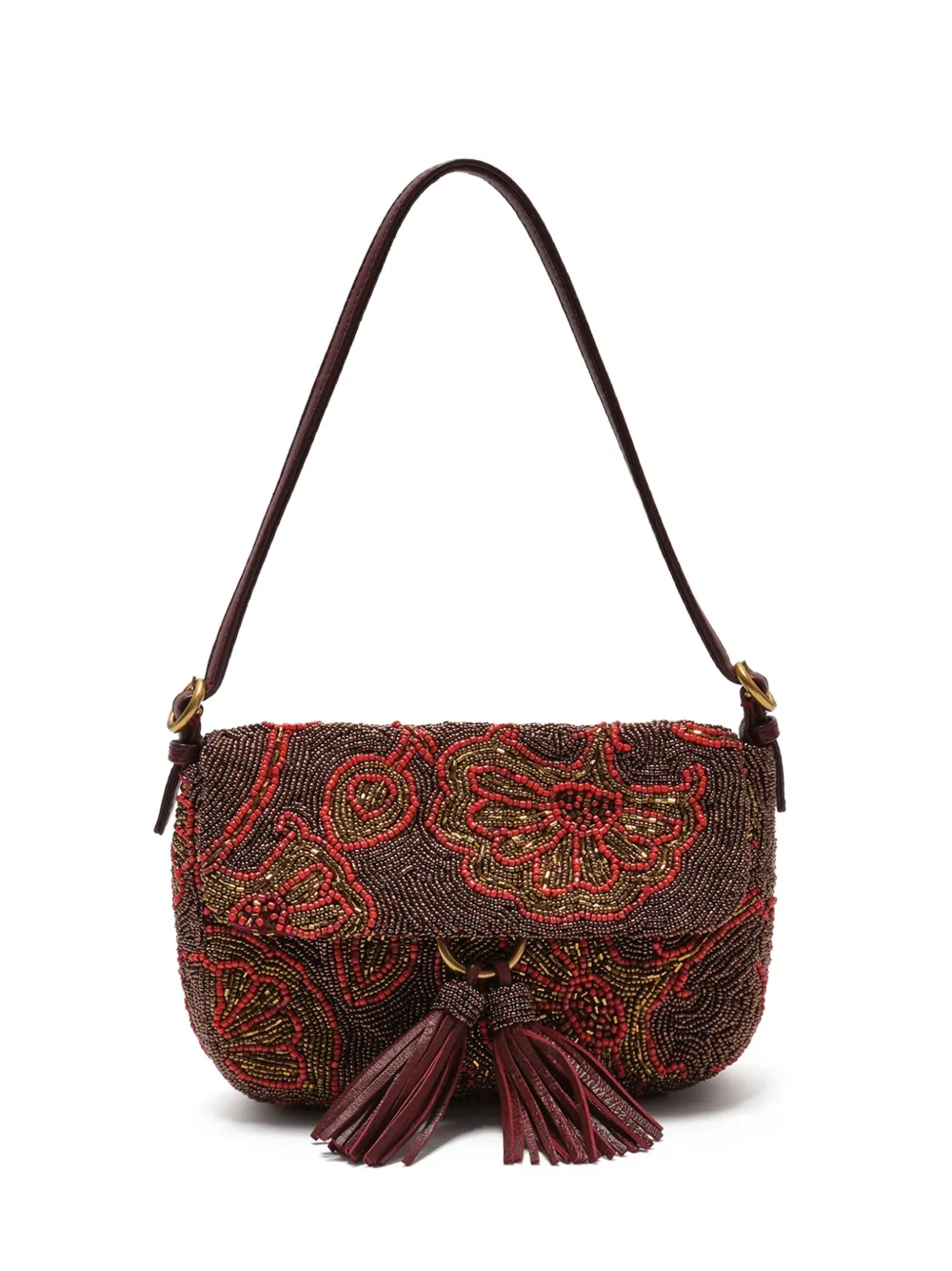 MALIPARMI Blossom bead-embroidered shoulder bag - Rot