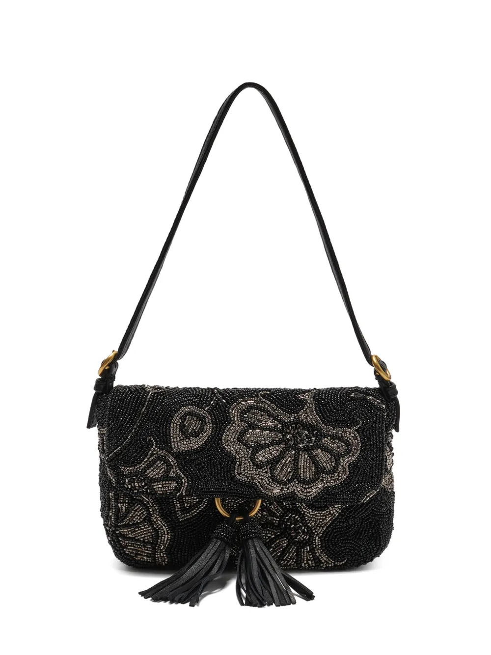 MALIPARMI Blossom bead-embroidered shoulder bag - Black