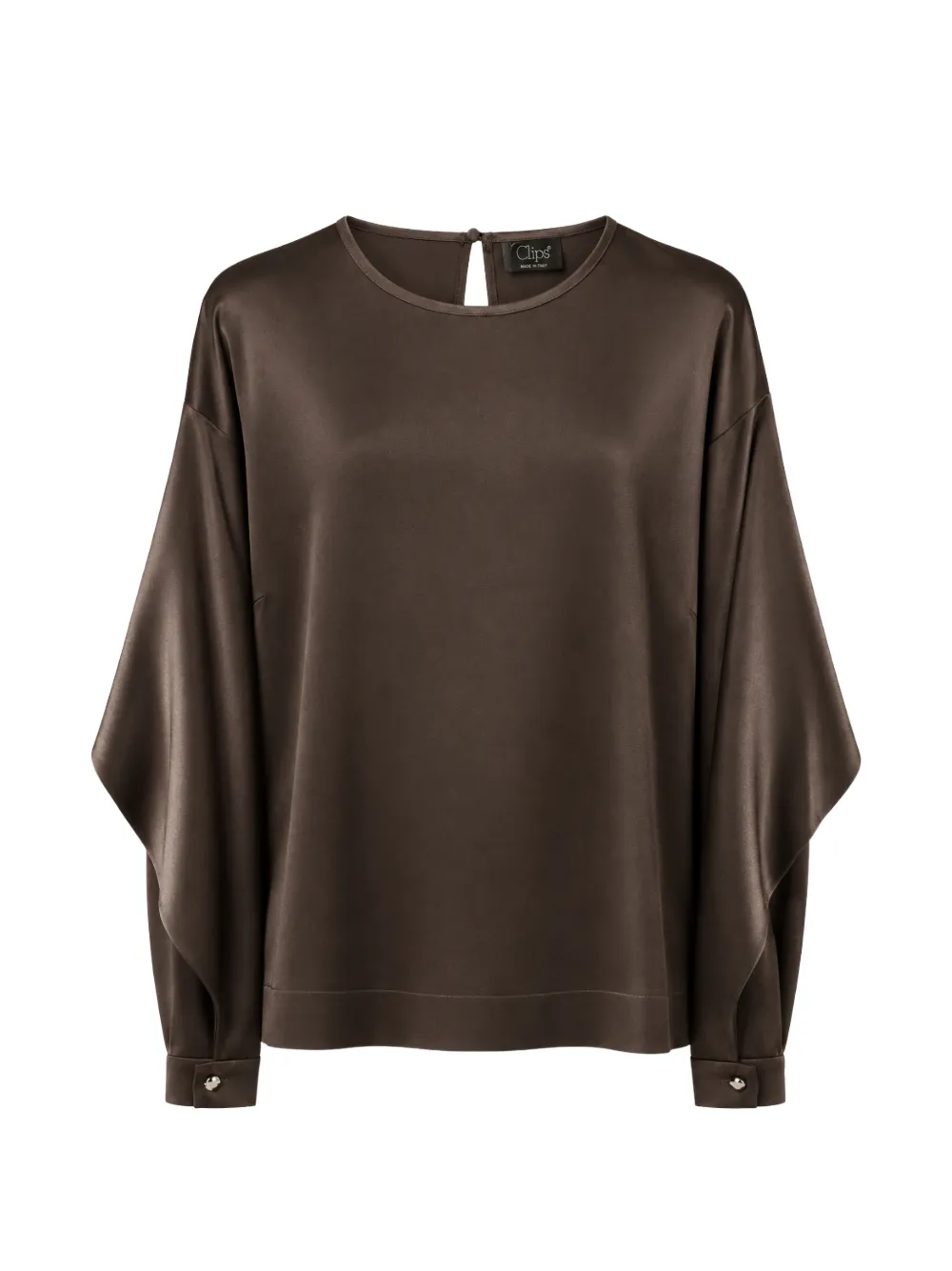 Clips Batwing-sleeve Satin Blouse In Brown