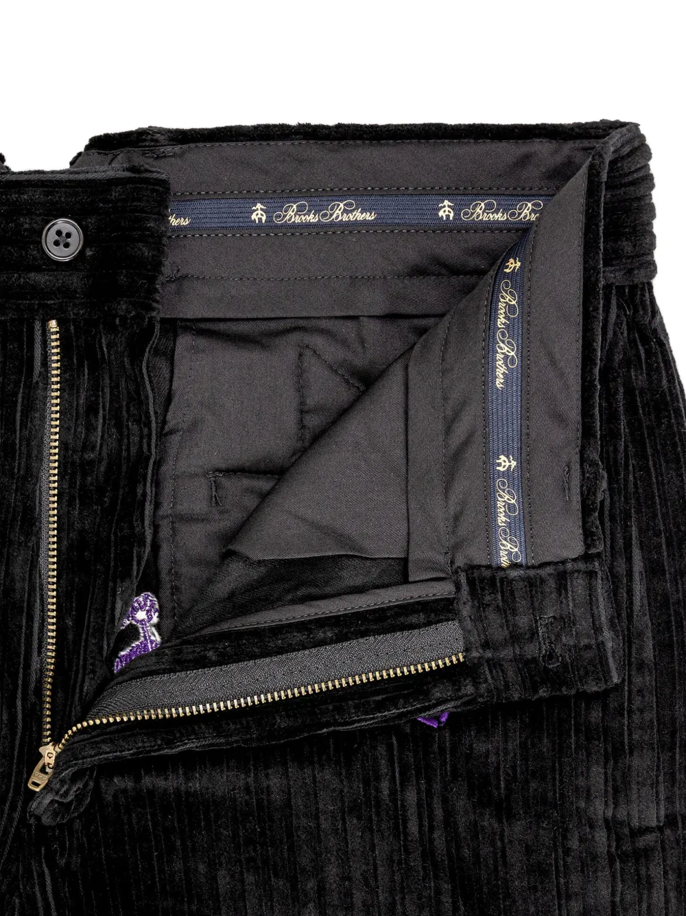 Brooks Brothers x Needles ribfluwelen broek met borduurwerk Zwart