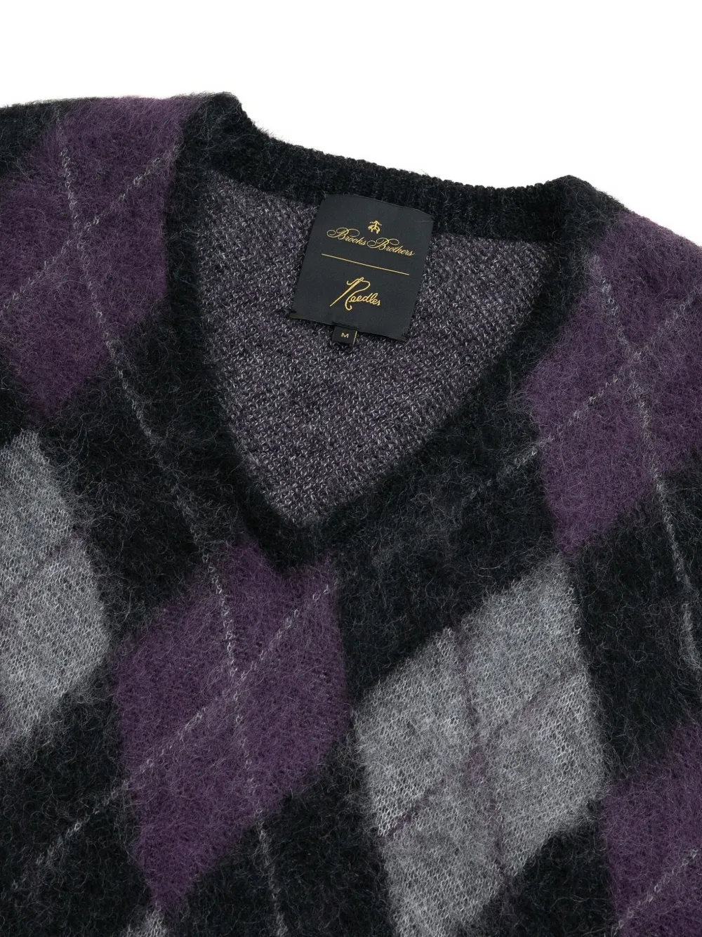 Brooks Brothers x Needles trui met argyle-patroon en V-hals Zwart