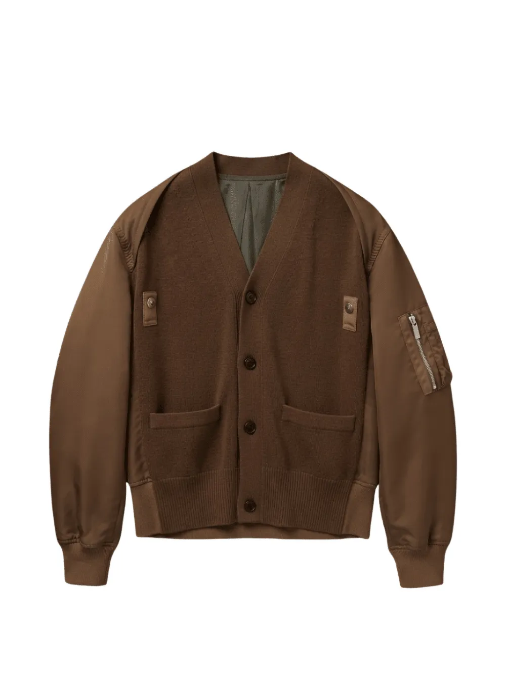 Sacai panelled V-neck cardigan Bruin
