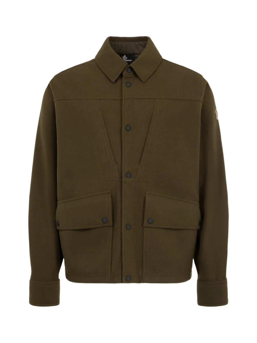Moncler Grenoble interlock logo-patch button-up shirt jacket Groen