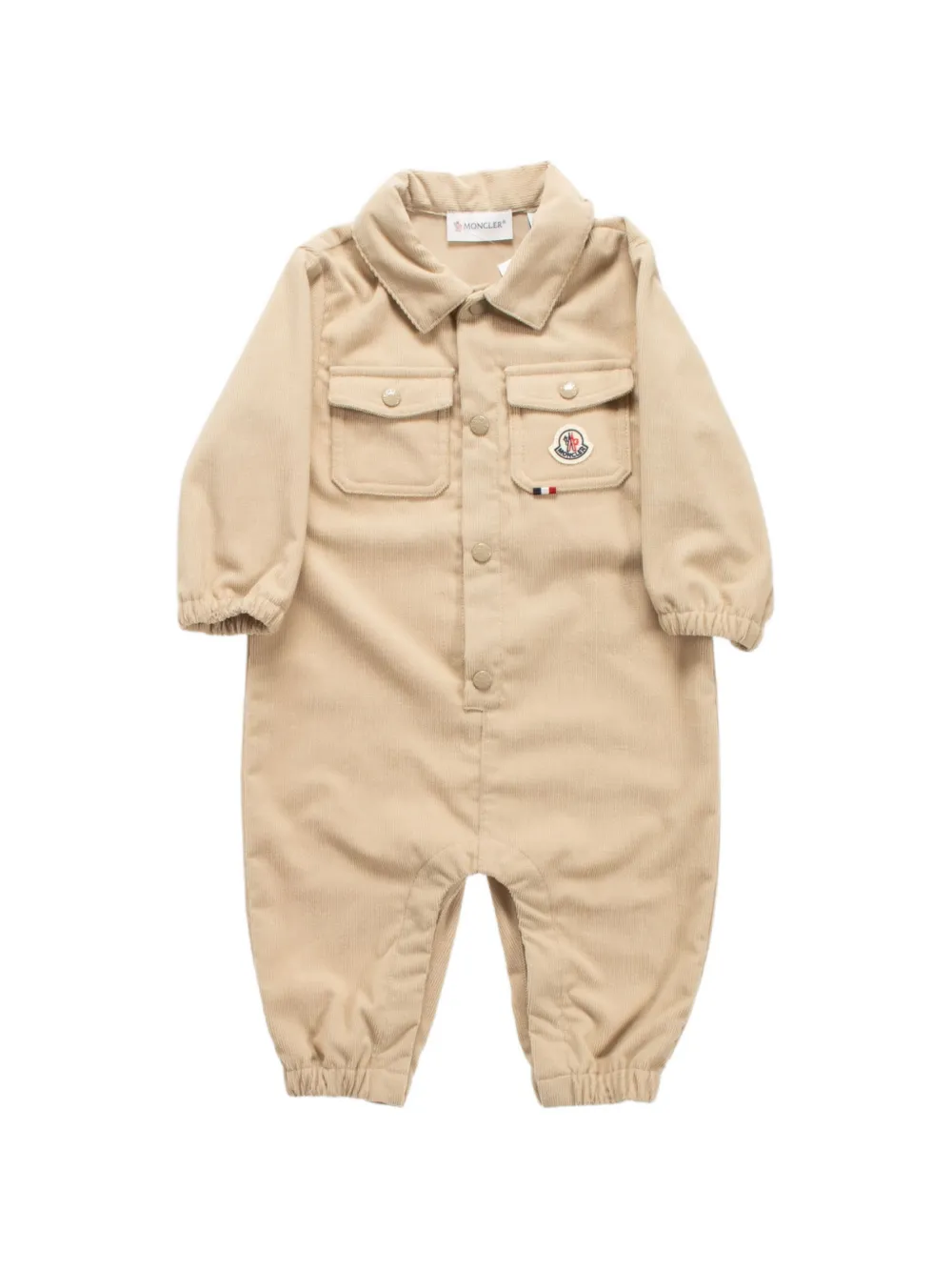 Moncler Enfant Ribfluwelen romper met logo-patch Beige