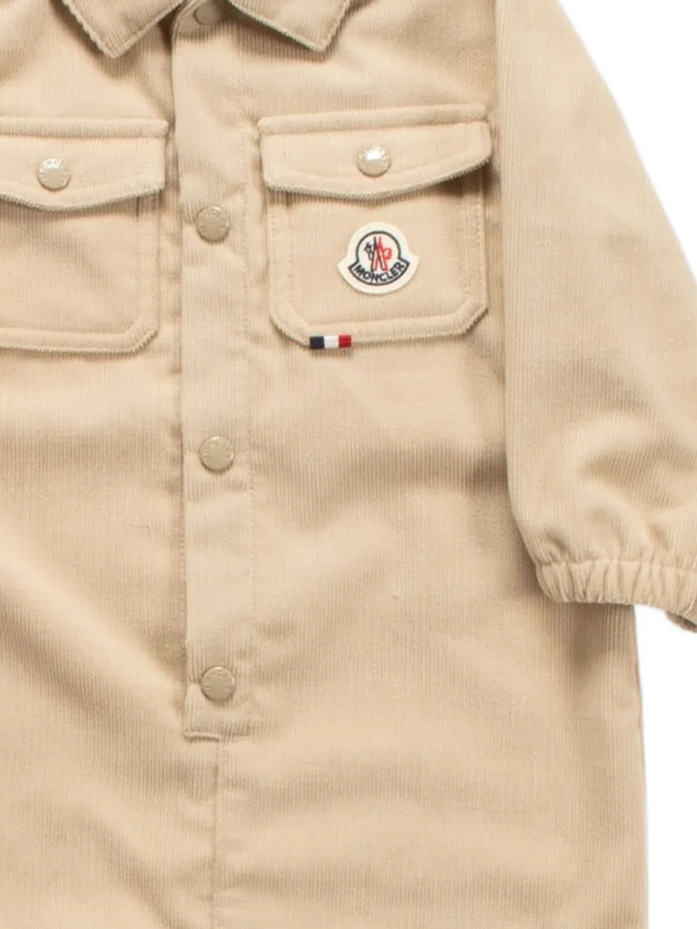 Moncler Enfant Ribfluwelen romper met logo-patch Beige