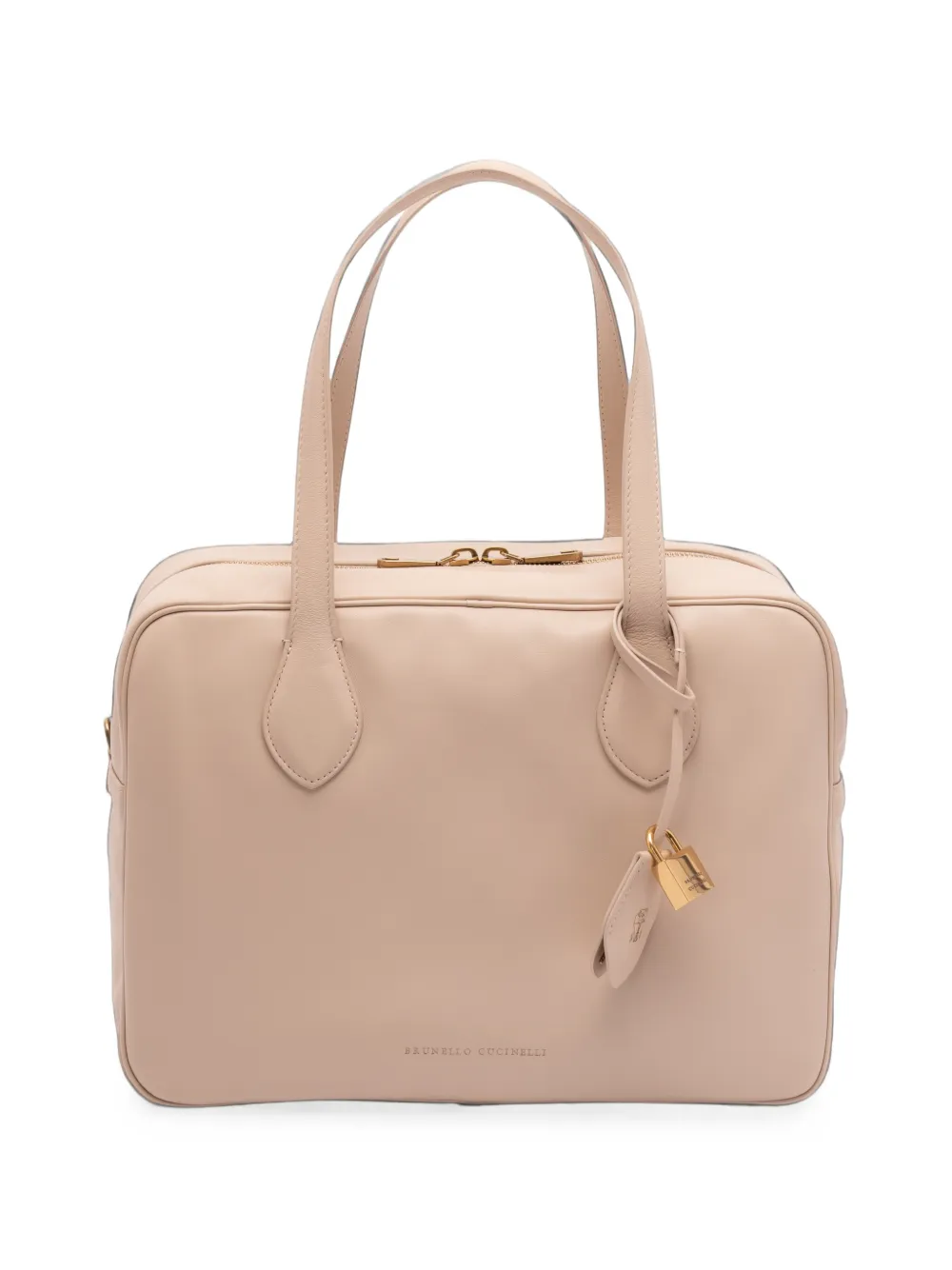 Brunello Cucinelli logo-print leather tote bag - Tons neutres