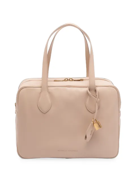 Brunello Cucinelli logo-print leather tote bag