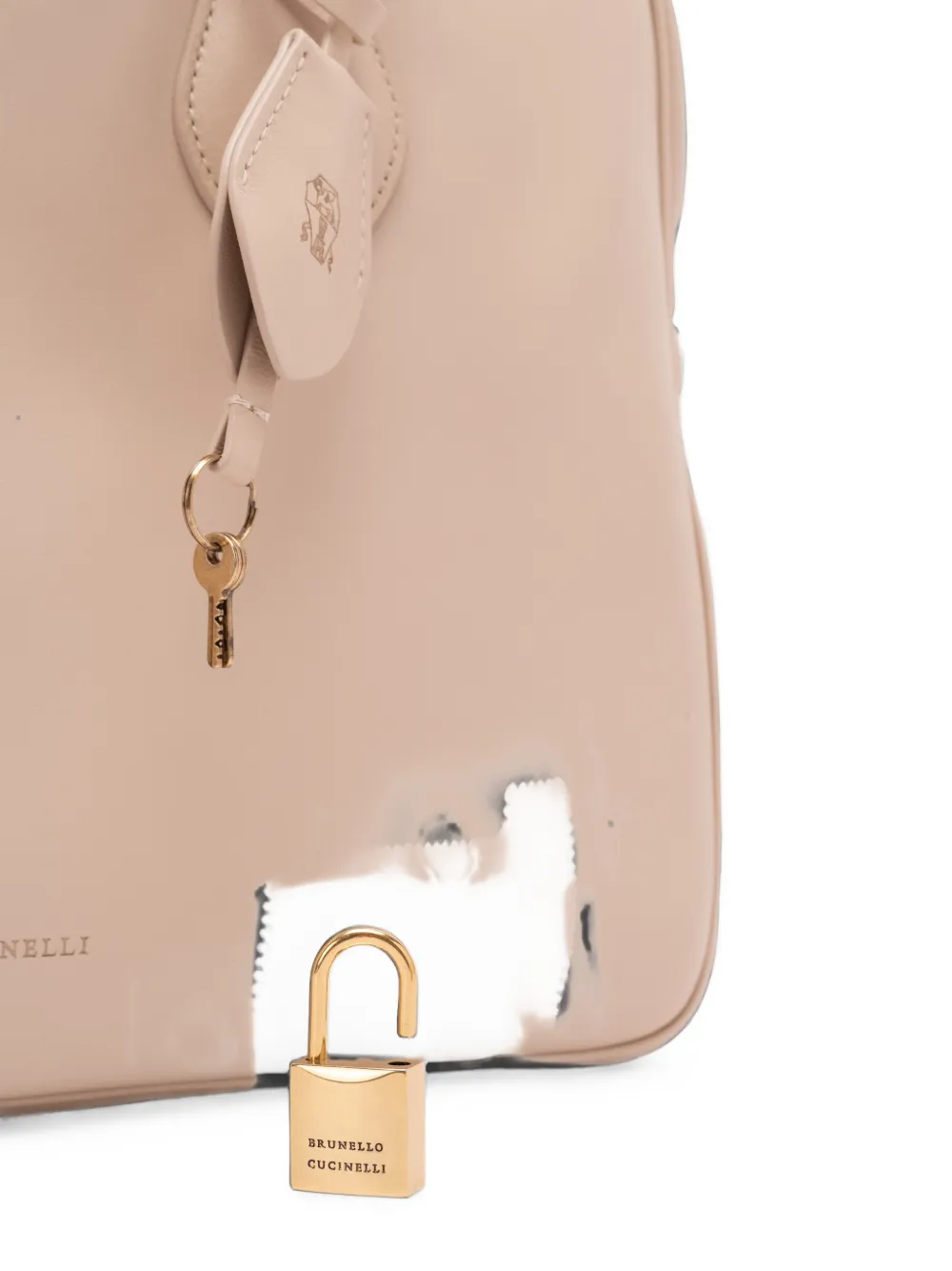 Brunello Cucinelli logo-print leather tote bag Beige