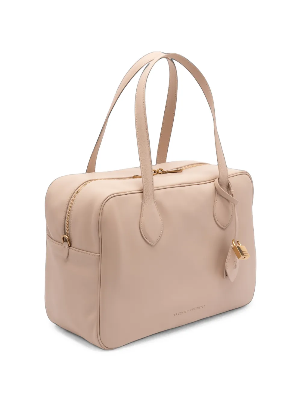 Brunello Cucinelli logo-print leather tote bag Beige