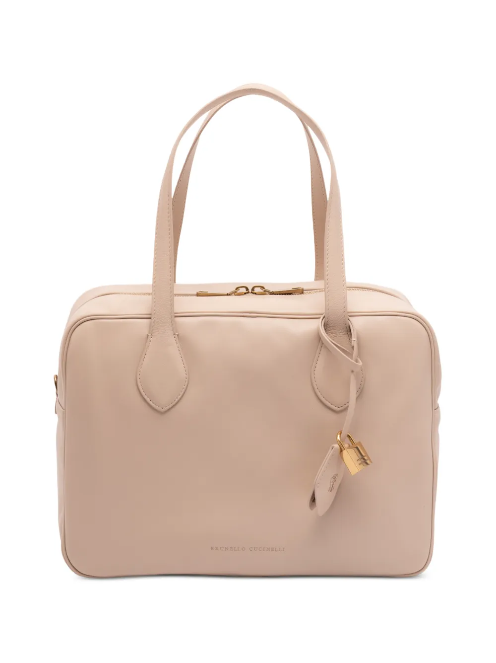 Brunello Cucinelli logo-print leather tote bag Beige