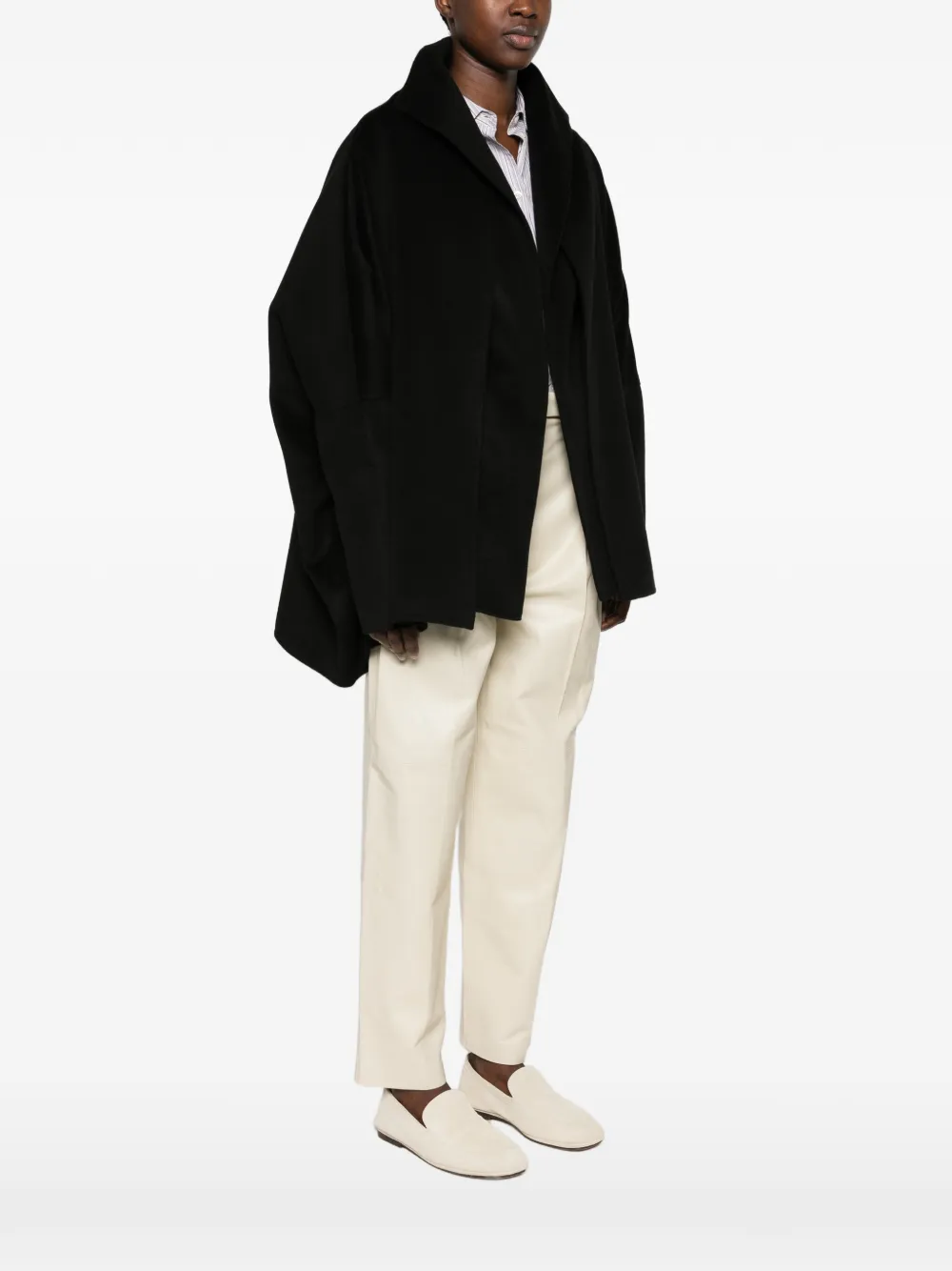 RUOHAN shawl-collar oversized coat Zwart