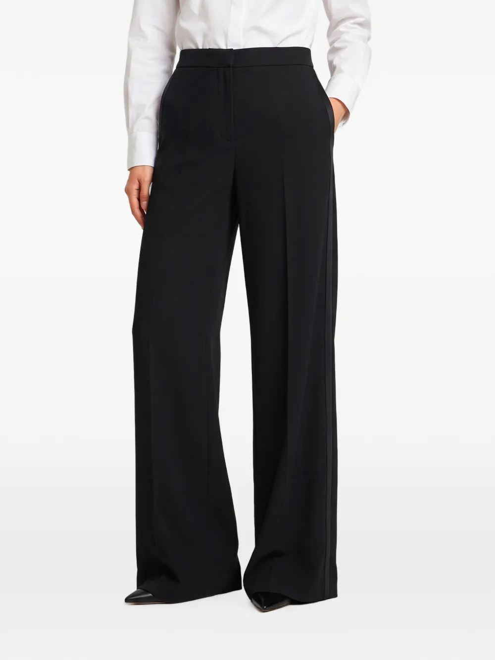 SUTTON NEW YORK satin-trimmed wide-leg trousers Zwart