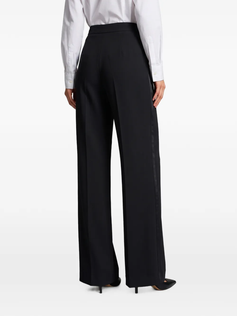 SUTTON NEW YORK satin-trimmed wide-leg trousers Zwart