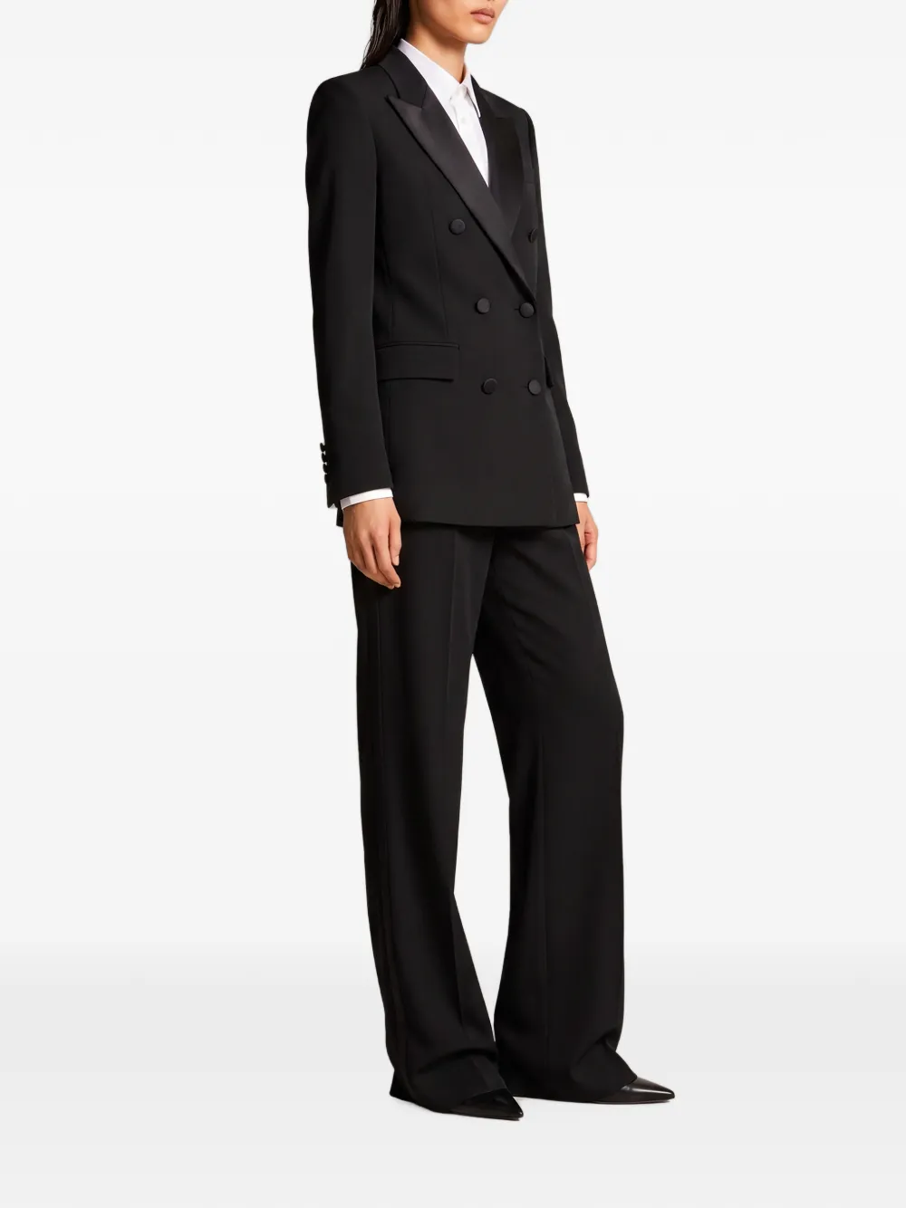 SUTTON NEW YORK satin-trimmed wide-leg trousers Zwart