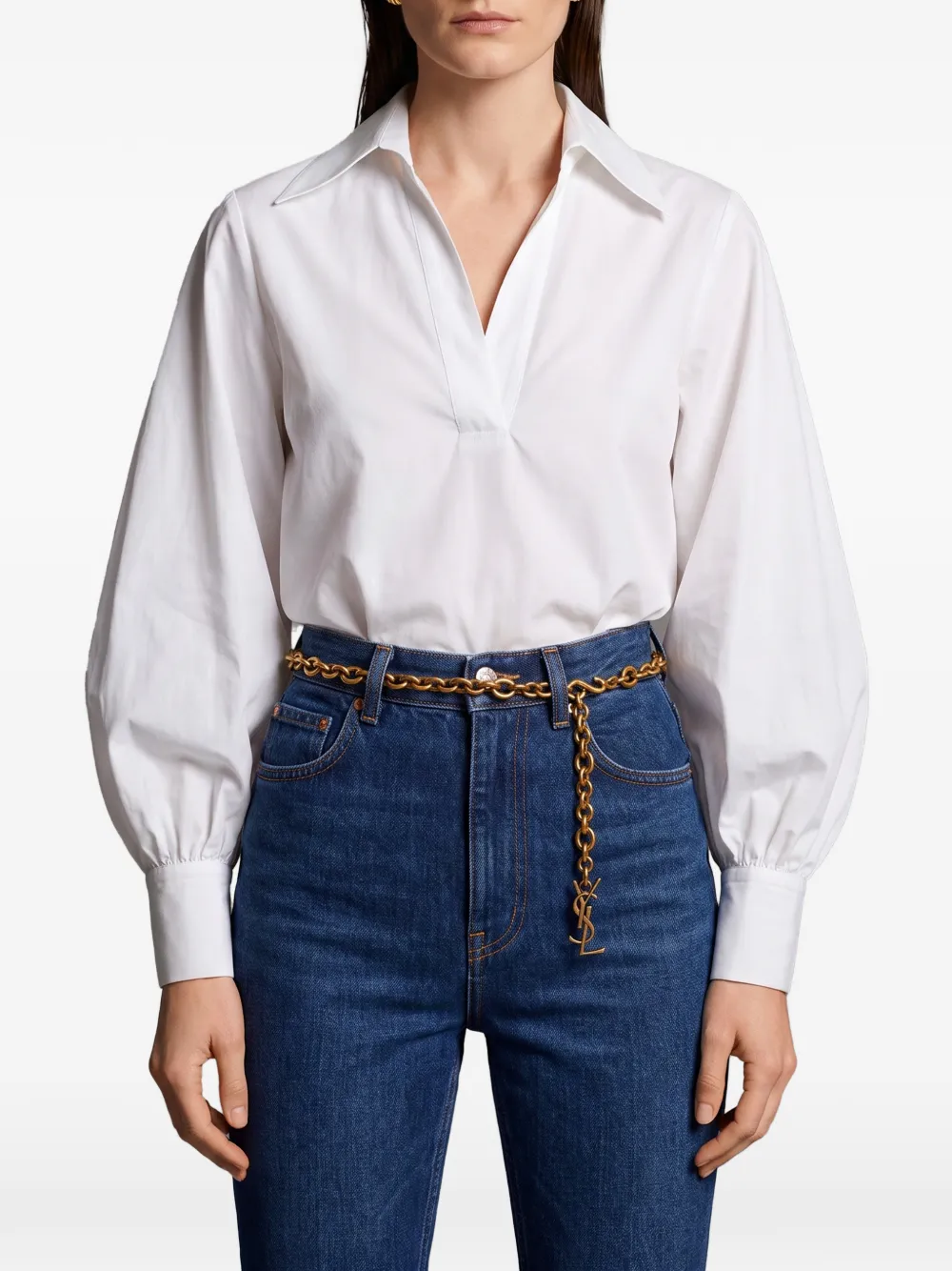 SUTTON NEW YORK V-neck cotton-poplin blouse