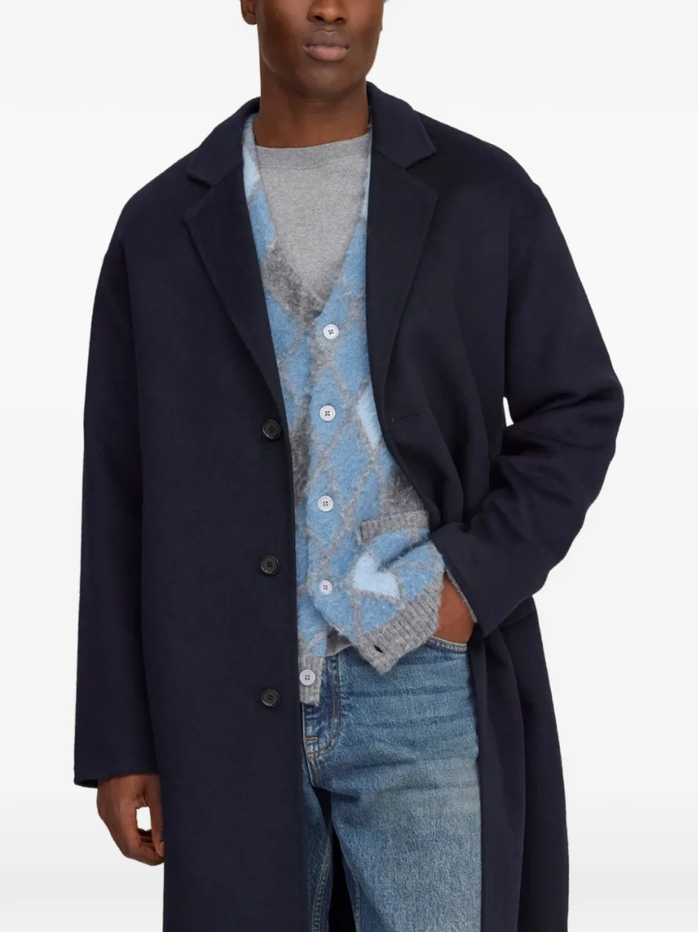 NN07 Jas met enkele rij knopen en gekerfde revers Blauw