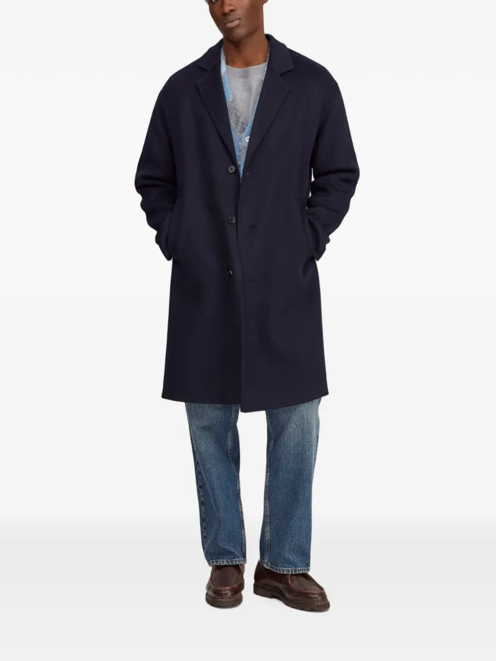 NN07 Jas met enkele rij knopen en gekerfde revers Blauw