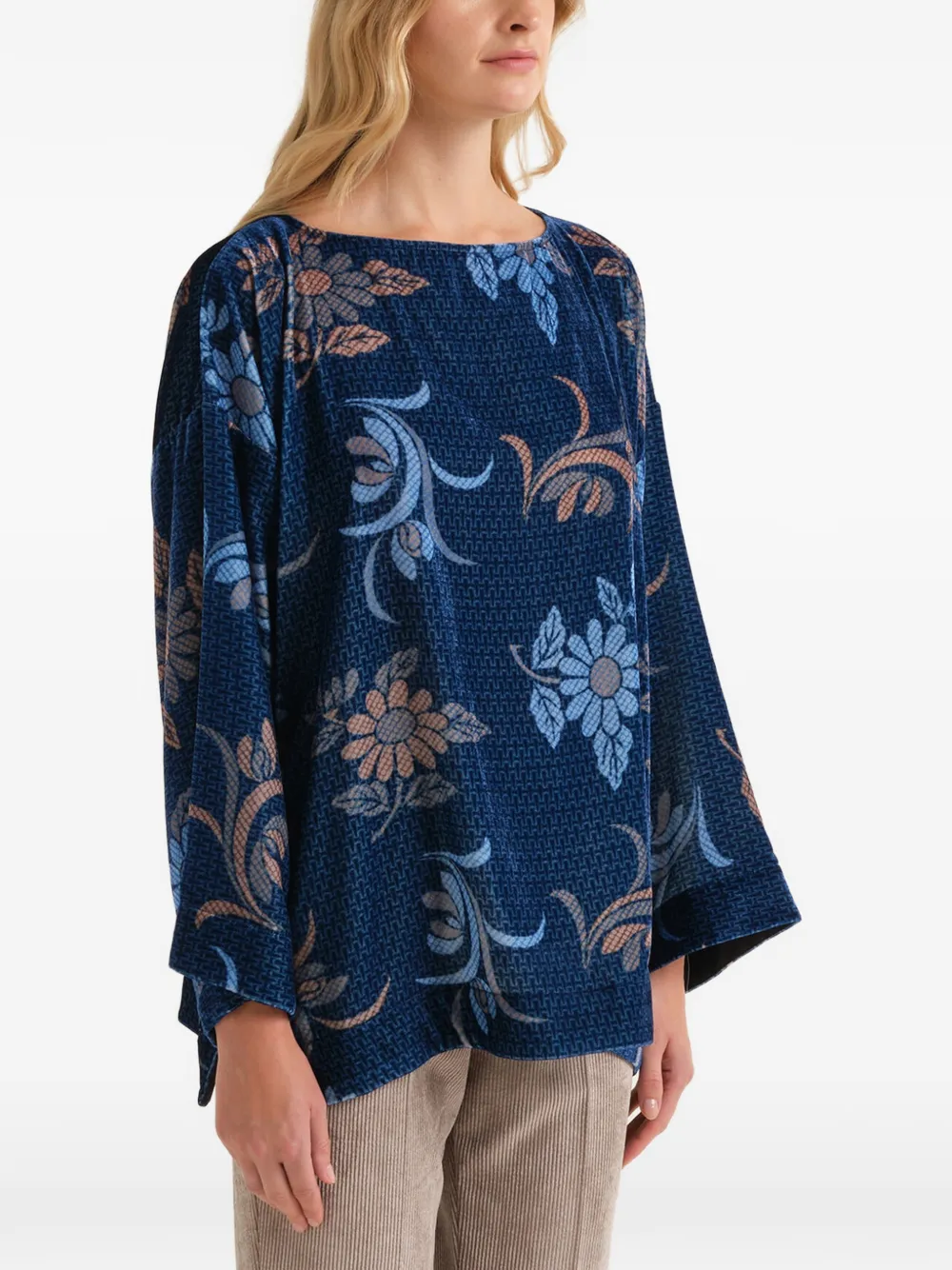 MALIPARMI floral-print velvet shirt - Blau