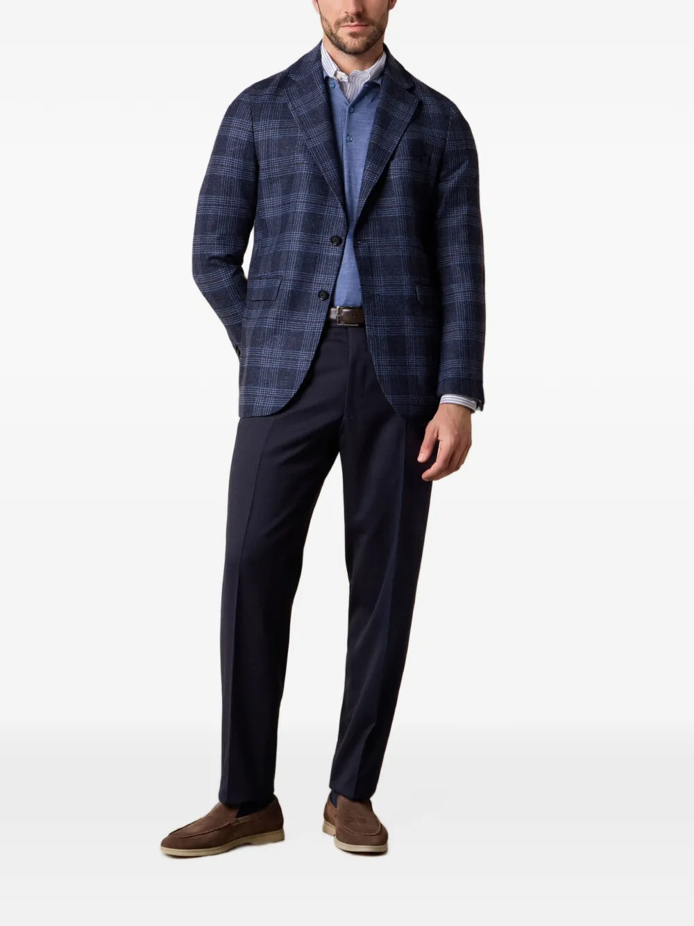Brooks Brothers Blazer met twee knopen en Glen-ruit Blauw