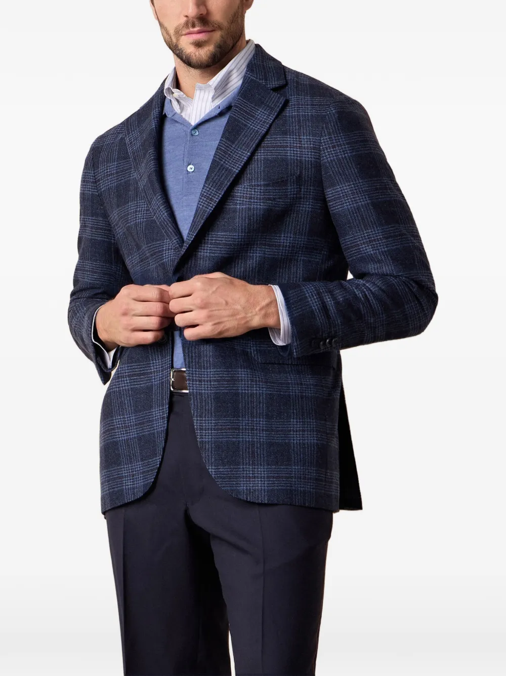 Brooks Brothers Blazer met twee knopen en Glen-ruit Blauw