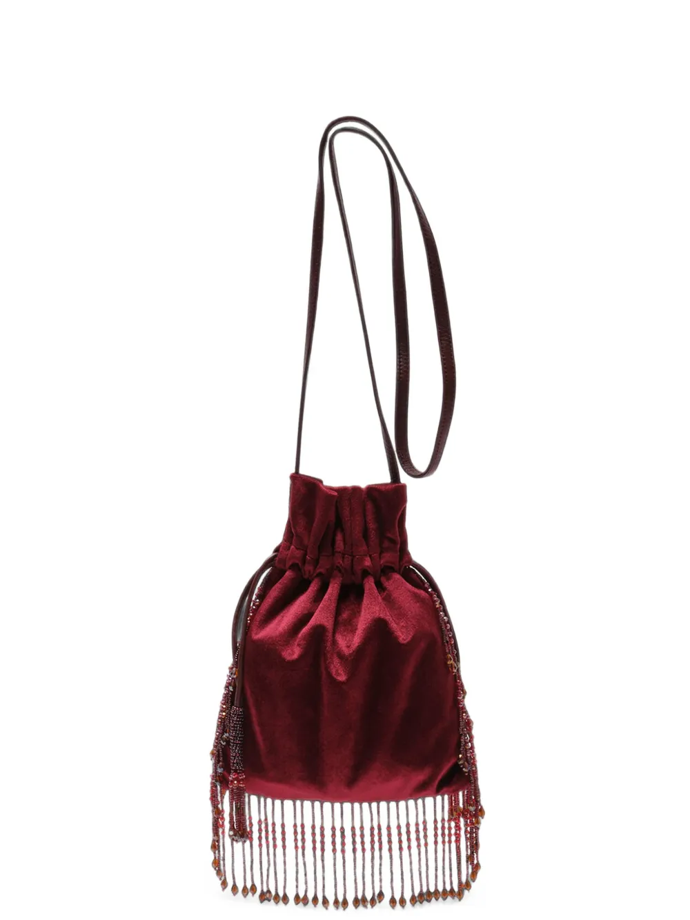 Maliparmi Rugiada Beaded Velvet Bucket Bag In Red