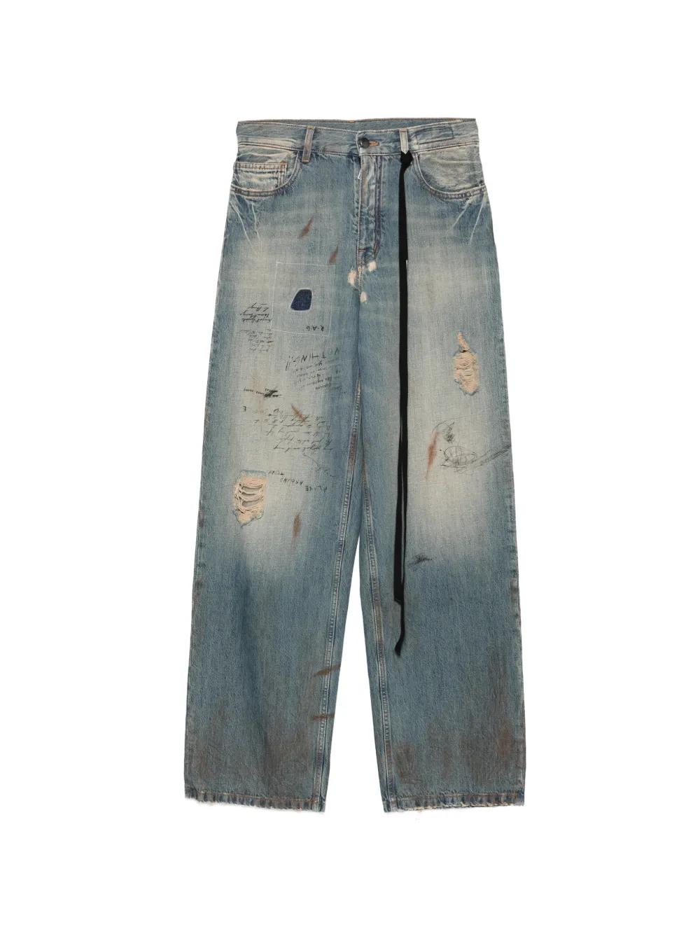 Ann Demeulemeester distressed-details straight jeans - Blau